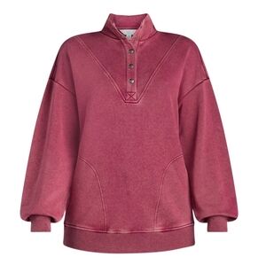 New! Time and Tru Women's Mock Neck Henley Pullover Wine Sweatshirt, Size Large
